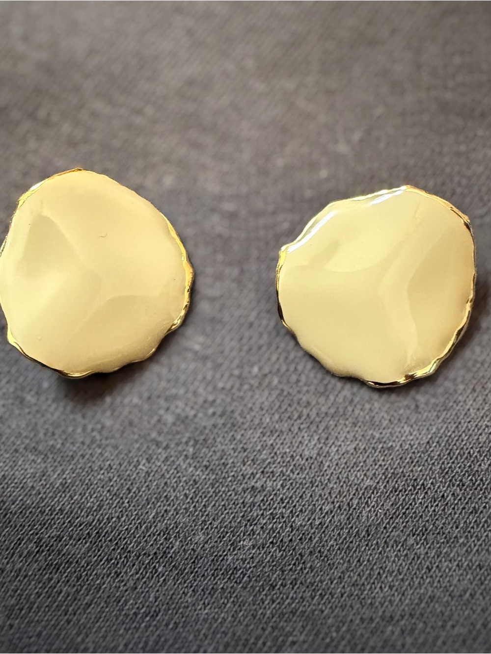 Vintage Cream Enamel on Gold Earrings - Women's Jewelry